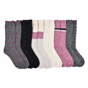 NWT 6 Pair Lucky Brand Ladies' Boot Sock Red, Grey Black, Purple, White